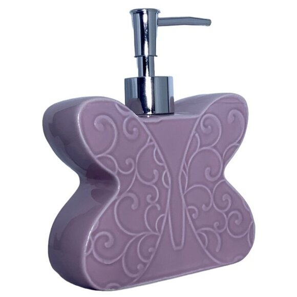 Matt & Maddie Butterfly Soap Lotion Dispenser Embossed 3D Floral Ceramic Pink - Picture 3 of 15